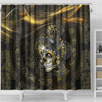 Mexico Quetzalcoatl Aztec Calendar Shower Curtain Black Gold Tribal Warrior Art