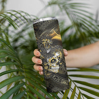 Mexico Quetzalcoatl Aztec Calendar Skinny Tumbler Black Gold Tribal Warrior Art