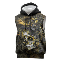 Mexico Quetzalcoatl Aztec Calendar Sleeveless Hoodie Black Gold Tribal Warrior Art