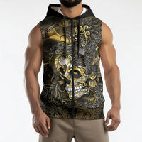 Mexico Quetzalcoatl Aztec Calendar Sleeveless Zip Hoodie Black Gold Tribal Warrior Art