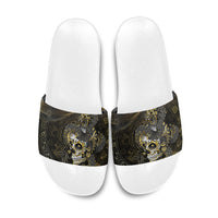 Mexico Quetzalcoatl Aztec Calendar Slide Sandals Black Gold Tribal Warrior Art