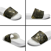 Mexico Quetzalcoatl Aztec Calendar Slide Sandals Black Gold Tribal Warrior Art