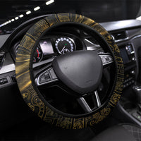 Mexico Quetzalcoatl Aztec Calendar Steering Wheel Cover Black Gold Tribal Warrior Art