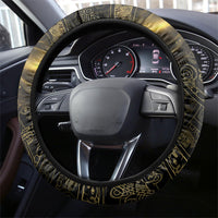 Mexico Quetzalcoatl Aztec Calendar Steering Wheel Cover Black Gold Tribal Warrior Art