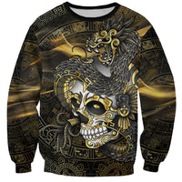 Mexico Quetzalcoatl Aztec Calendar Sweatshirt Black Gold Tribal Warrior Art