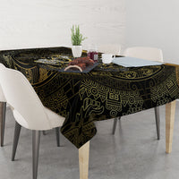 Mexico Quetzalcoatl Aztec Calendar Tablecloth Black Gold Tribal Warrior Art