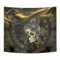 Mexico Quetzalcoatl Aztec Calendar Tapestry Black Gold Tribal Warrior Art