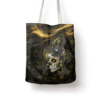 Mexico Quetzalcoatl Aztec Calendar Tote Bag Black Gold Tribal Warrior Art