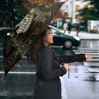 Mexico Quetzalcoatl Aztec Calendar Umbrella Black Gold Tribal Warrior Art