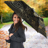 Mexico Quetzalcoatl Aztec Calendar Umbrella Black Gold Tribal Warrior Art