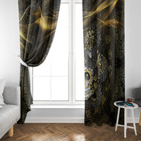 Mexico Quetzalcoatl Aztec Calendar Window Curtain Black Gold Tribal Warrior Art