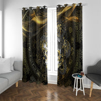 Mexico Quetzalcoatl Aztec Calendar Window Curtain Black Gold Tribal Warrior Art
