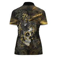 Mexico Quetzalcoatl Aztec Calendar Women Polo Shirt Black Gold Tribal Warrior Art