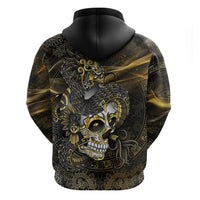 Mexico Quetzalcoatl Aztec Calendar Zip Hoodie Black Gold Tribal Warrior Art
