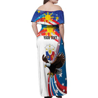 Personalized Filipino-American Family Matching Off Shoulder Maxi Dress and Hawaiian Shirt The Eight-Rayed Sun with Bald Eagle LT9 - Wonder Print Shop