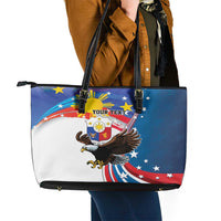 Personalized Filipino-American Leather Tote Bag The Eight-Rayed Sun with Bald Eagle - Wonder Print Shop