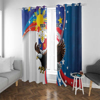 Personalized Filipino-American Window Curtain The Eight-Rayed Sun with Bald Eagle - Wonder Print Shop