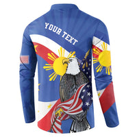 Personalized Filipino-American Button Sweatshirt Philippines Coat Of Arms with Bald Eagle LT9 - Wonder Print Shop