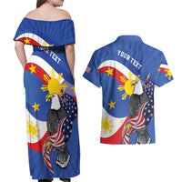 Personalized Filipino-American Couples Matching Off Shoulder Maxi Dress and Hawaiian Shirt Philippines Coat Of Arms with Bald Eagle LT9 - Wonder Print Shop