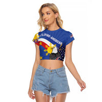 Personalized Filipino-American Raglan Cropped T Shirt Philippines Coat Of Arms with Bald Eagle - Wonder Print Shop