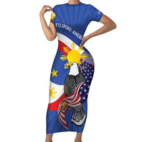 Personalized Filipino-American Short Sleeve Bodycon Dress Philippines Coat Of Arms with Bald Eagle - Wonder Print Shop