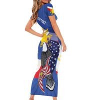 Personalized Filipino-American Short Sleeve Bodycon Dress Philippines Coat Of Arms with Bald Eagle - Wonder Print Shop