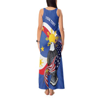 Personalized Filipino-American Tank Maxi Dress Philippines Coat Of Arms with Bald Eagle - Wonder Print Shop