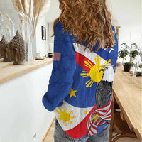 Personalized Filipino-American Women Casual Shirt Philippines Coat Of Arms with Bald Eagle - Wonder Print Shop
