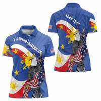 Personalized Filipino-American Women Polo Shirt Philippines Coat Of Arms with Bald Eagle - Wonder Print Shop