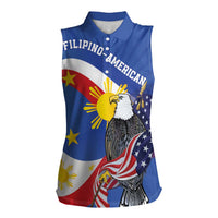 Personalized Filipino-American Women Sleeveless Polo Shirt Philippines Coat Of Arms with Bald Eagle - Wonder Print Shop