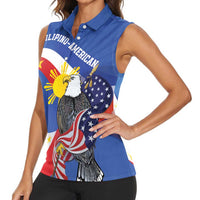 Personalized Filipino-American Women Sleeveless Polo Shirt Philippines Coat Of Arms with Bald Eagle - Wonder Print Shop