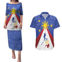 Personalized Pilipinas Eight-Rayed Sun Couples Matching Puletasi and Hawaiian Shirt Philippines Map With Polynesian Style LT9 - Wonder Print Shop
