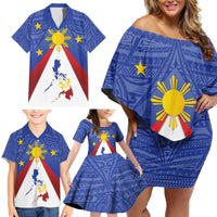 Personalized Pilipinas Eight-Rayed Sun Family Matching Off Shoulder Short Dress and Hawaiian Shirt Philippines Map With Polynesian Style LT9 - Wonder Print Shop