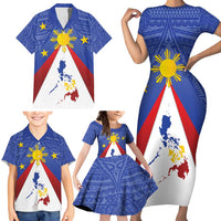 Personalized Pilipinas Eight-Rayed Sun Family Matching Short Sleeve Bodycon Dress and Hawaiian Shirt Philippines Map With Polynesian Style - Wonder Print Shop