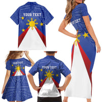 Personalized Pilipinas Eight-Rayed Sun Family Matching Short Sleeve Bodycon Dress and Hawaiian Shirt Philippines Map With Polynesian Style - Wonder Print Shop