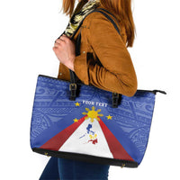 Personalized Pilipinas Eight-Rayed Sun Leather Tote Bag Philippines Map With Polynesian Style - Wonder Print Shop