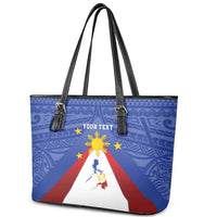 Personalized Pilipinas Eight-Rayed Sun Leather Tote Bag Philippines Map With Polynesian Style - Wonder Print Shop
