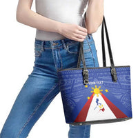 Personalized Pilipinas Eight-Rayed Sun Leather Tote Bag Philippines Map With Polynesian Style - Wonder Print Shop