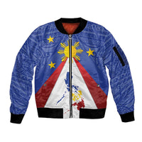 Personalized Pilipinas Eight-Rayed Sun Sleeve Zip Bomber Jacket Philippines Map With Polynesian Style - Wonder Print Shop