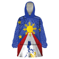 Personalized Pilipinas Eight-Rayed Sun Wearable Blanket Hoodie Philippines Map With Polynesian Style - Wonder Print Shop