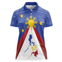 Personalized Pilipinas Eight-Rayed Sun Women Polo Shirt Philippines Map With Polynesian Style - Wonder Print Shop