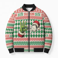 Six Seven Meme Personalized Bomber Puffer Jacket Funny Green Hand Christmas - Wonder Print Shop