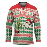 Six Seven Meme Personalized Hockey Jersey Funny Green Hand Christmas - Wonder Print Shop