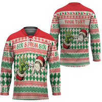 Six Seven Meme Personalized Hockey Jersey Funny Green Hand Christmas - Wonder Print Shop