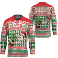 Six Seven Meme Personalized Hockey Jersey Funny Green Hand Christmas - Wonder Print Shop