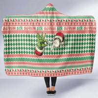 Six Seven Meme Hooded Blanket Funny Green Hand Christmas - Wonder Print Shop