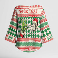 Six Seven Meme Personalized Kimono Sleeve Blouse Funny Green Hand Christmas - Wonder Print Shop