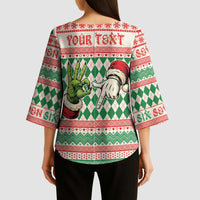 Six Seven Meme Personalized Kimono Sleeve Blouse Funny Green Hand Christmas - Wonder Print Shop