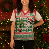 Six Seven Meme Personalized Christmas Knitted V-Neck Vest Funny Green Hand Christmas - Wonder Print Shop