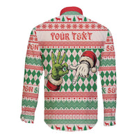 Six Seven Meme Personalized Long Sleeve Button Shirt Funny Green Hand Christmas - Wonder Print Shop